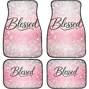 4 Piece Christian Blessed Car Floor Mats Pink Glitter Bling Blessed Decorative Car Floor Carpets Front Rear Carpets Mat Non-Slip Auto Car Accessories Universal Fit Car Accessories for Truck