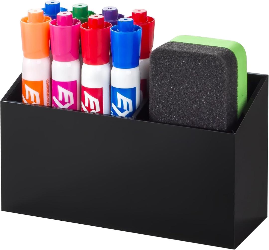 BEYGORM Magnetic Dry Erase Marker Holder for Whiteboard, Non-slip Acrylic Magnet Pen Holder for Fridge Refrigerator, Locker Organizer for Work, Locker Accessories, Pencil Cup for Desk(Black)