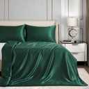Homiest 48"x72" Weighted Blanket Cover, Dark Green Satin with 8 Ties, Silky & Removable Zippered Twin Size Heavy Blanket Cover