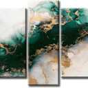 5 x 5 Piece Canvas Wall Art Prints - Large Framed Green Abstract Textured Art for Living Room, Emerald Green Gold Fluid Marble Decor - Modern Bedroom Office Decorations