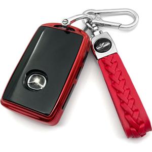 Creativity for Mazda Key Fob Cover. Suitable for Mazda 3 Hatchback 2020-2024 Mazda 3, 6, CX-30, CX-5, CX-9, CX-50 Smart Key (Red Combination) (Key case + sheepskin key chain)