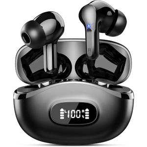 Wireless Earbuds, Bluetooth Headphones 5.4 HiFi Stereo, Ear Buds with 4 ENC Noise Cancelling Mics, 48H Bluetooth Earbuds with Dual LED Display, IP7 Waterproof in Ear Earphones for Android iOS, Black