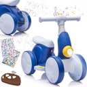 Electric Baby Balance Bike with Bubble Machine for 1 Year Old Boys Girls 4 in 1 Toddler Balance Bike 12-48 Month Kids Bubble Bike Ride Toys First Birthday Gift with Powered Motor, Music, LED Lights (Blue)