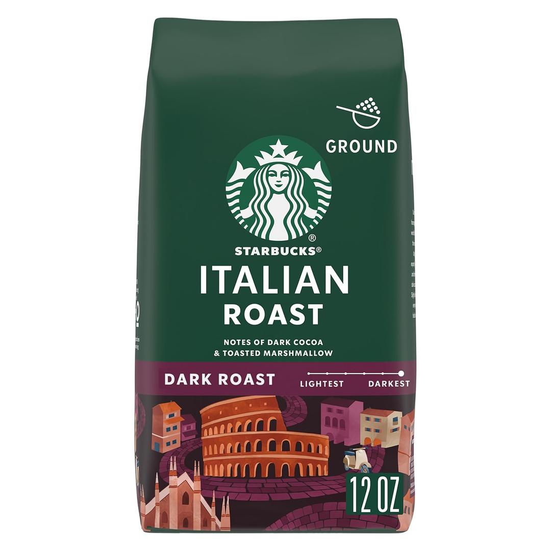 Starbucks Ground Coffee, Dark Roast Hot or Iced Coffee, Italian Roast, 12 oz (EXP 05/26/26)
