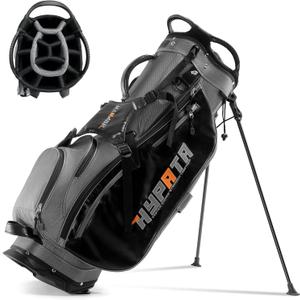 14-Way Golf Bags for Men, Leather Golf Stand Bag with Cooler Pouch, Rangefinder Pouch, Rain Cover Hood (Dark Gray)