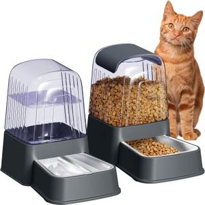 Automatic Dog and Cat Food Feeder and Water Dispenser Set with Stainless Steel Bowls,Gravity Pet Food and Water Feeders,100% BPA-Free,Large Capacity for Cats Dogs Pets(3.5L Dark Gray)