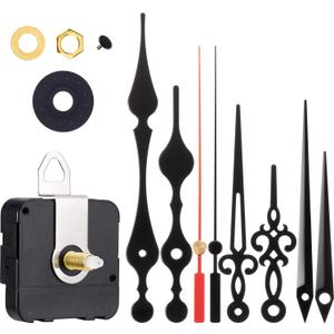 Hicarer Clock Motor Movement Wall Clock Movement Mechanism DIY Repair Parts Replacement with 3 Different Pairs of Hands (0.79 Inch Shaft, Black Red)