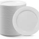Bestluck 100PCS White Plastic Dessert Plates 7inch, Premium Hard Disposable Plates for Party, Wedding