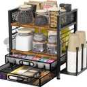 Coffee Bar Organizer - 4 Tier Coffee Station Organizer for Countertop, Coffee Bar Storage with 4 Hooks, with K Cup Storage Drawer and Cup Holder, Multifunctional Shelf for Accessories Kitchen