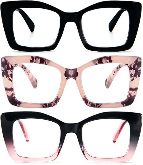 REAVEE Oversized Square Reading Glasses Oprah Style for Women, Blue Light Blocking Large Frame Computer Readers Spring Hinge