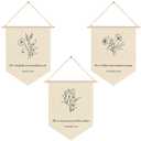 3 Pcs Nursery Scripture Hanging Flag Art Decor Botanical Christian Wall Art Canvas Hanging Pennant Flag Banner Christian Floral Wall Gift for Farmhouse Living Room Bedroom Home Decoration