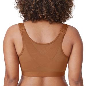 DELIMIRA Women's Full Coverage Front Closure Wire Free Back Support Posture Bra (38DD, Bronze Beige)