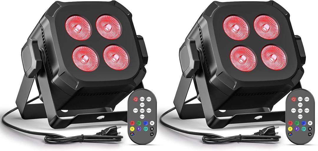 Mini Stage Lights, Corded 4 * 8w Led Par Lights, Lightweight RGBW 4 in 1 LED Stage Lights with DMX512, Sound-Activated Controlled, 4/8 CH Par Lights for Home, Party, Show, Event, 2 Pack