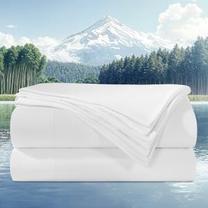 100% Viscose Derived from Bamboo_Sheets King Size 4pcs, Cooling & Breathable Bed Sheets for Hot Sleepers, Hotel Luxury Silky Bedding Sheets, 16" Deep Pocket-FX(White)