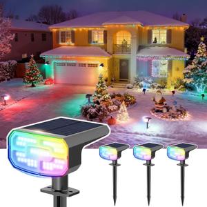 Color Changing Solar Spot Lights Outdoor Waterproof IP65,9 Lighting Modes Multicolor RGB Christmas Spotlight for Porches Yard Gardens Landscape Deconrations - 4 Pack