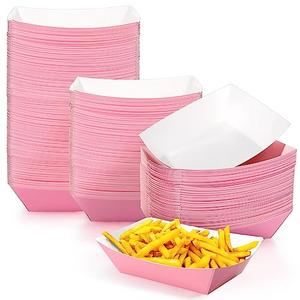 Yinkin 200 Pcs Paper Boat Disposable Graduation Food Trays Nacho Trays Kraft Paper Boats for Tacos Concession Party Supplies(2lb,Pink)