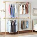 Gold Pipe Clothing Racks Wall Mount Gold Clothes Rack, Heavy Duty Industrial Pipe Clothes Racks Retail Display Hanging Rod for Closet Storage, Laundry Room (71 Inch)