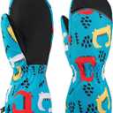 Kids Mittens - Waterproof Warm Winter Gloves for Boys and Girls, Thermal Insulated for Snow Play & Cold Weather (S-(3-5 Years), Green Dinosaur)