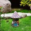 Fairy Garden House Outdoor Figurine Lights, Fairy Houses for Outside, Garden Statues Mushroom House, for Patio, Yard, Balcony Decoration, Outdoor Decorations Yard and Birthday Gifts for Mom Women