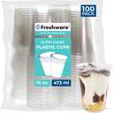 Freshware Clear, Heavy-Duty 16 oz Disposable Plastic Cups, BPA Free (100 Pieces)
