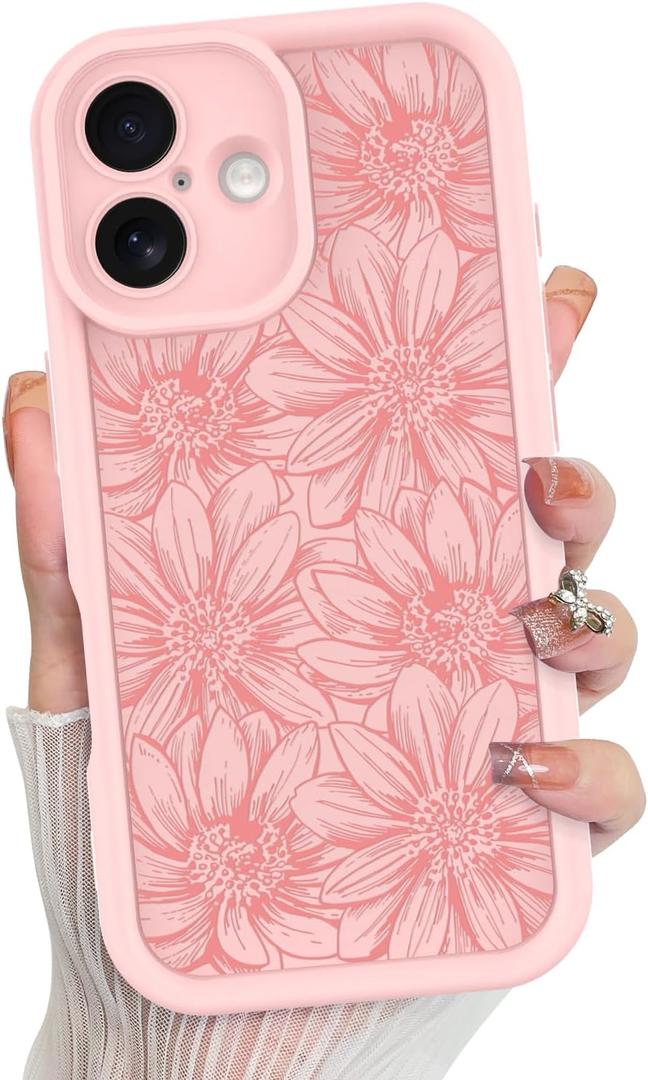 MZELQ for iPhone 17 Case 2025 Case, Silicone Sunflower Floral Flower Cute Pattern, Camera Protection Soft Slim Shockproof for Girls Women -Pink