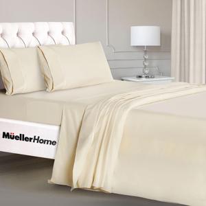 Mueller Luxury 4 Piece Twin Sheets Set - Ultra-Soft 1800 Series, Cooling & Breathable Twin Bed Sheets Sets, Hotel Quality Bedding, Deep Pocket up to 16" - Hypoallergenic, Wrinkle-Resistant, Cream