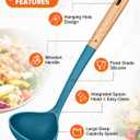 Pasta Fork and Ladle Set, Perfect for Serving Hot Soup, Stirring, and Sauce Pasta, BPA-Free Matte Silicone, Wood Handle Spaghetti Spoon for Nonstick Cooking Surfaces (Blue)
