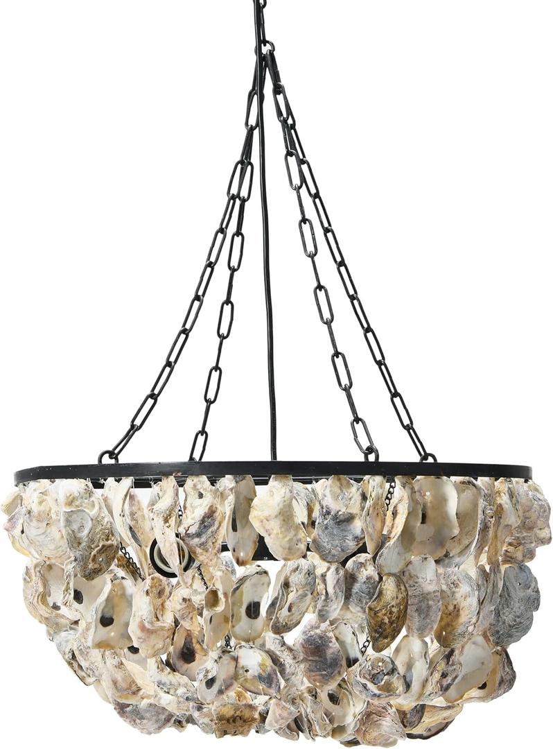 Creative Co-Op Round Oyster Shell Chandelier with 2 Lights, 20.5 Inches Round X 9.75 Inches Height