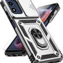 for Motorola Moto G 5G 2024 Case with Slide Camera Cover HD Screen Protector [Military Grade Drop Tested] Magnetic Ring Holder Kickstand Protective Phone Case for Motorola Moto G 5G 2024, Silver