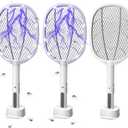 3 Packs Electric Fly Swatter Rackets, 2-in-1 Handhold Bug Zapper with 3000V High Voltage, Plug-in Mosquito Killer Insect Light Trap with 3 Layer Safety Mesh Portable for Indoor Outdoor Use