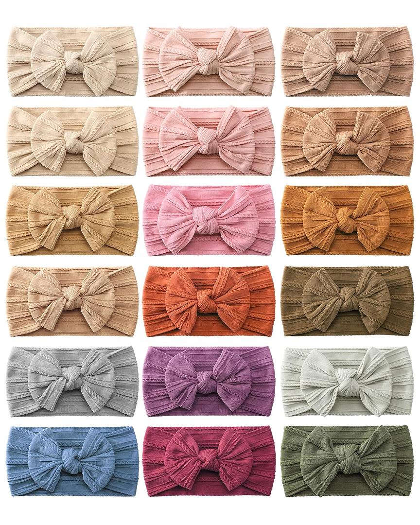 jollybows 18pcs Baby Nylon Headbands Hair Bow Elastics Hairbands Hair Accessories for Baby Girls Newborn Infant Toddlers Kid