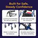 Drive Medical Rollator Walker with Seat - Stable Mobility Support - Height Adjustable - Durable Steel Frame Construction - Smooth 7.5" Wheels - Foldable - 350 Lb Limit - Blue