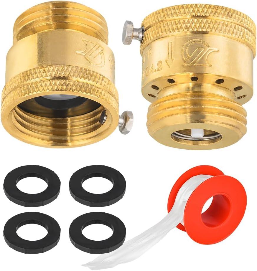 2-Pack Anti Siphon Vacuum Breakers Set, 3/4 Inch Backflow Preventer for Garden Spigot, RV, Solid Brass Anti-Backflow Valve with Sealing Tape and washers
