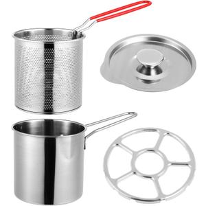 Kichvoe Stainless Steel Stove Top Fryer Kit with Deep Frying Pot and Non-Slip Handle Basket for French Fries Chicken Vegetables and Seafood 4.7X6.1X4.7 Inch Compact Portable Cooking