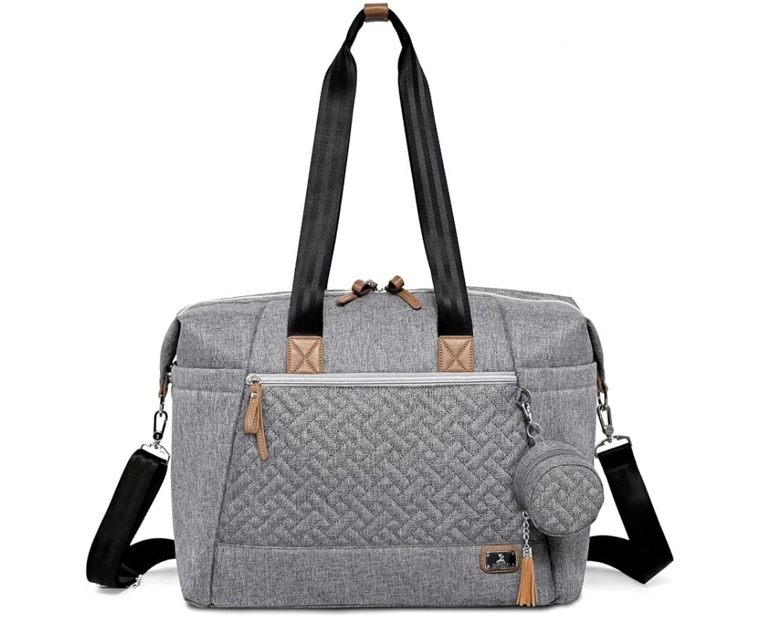 Dikaslon Diaper Bag Tote, Large Travel diaper tote for Mom and Dad, Multifunction baby tote bag for Boys and Girls with Pacifier Case and Changing Pad, Grey