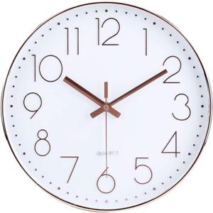 jomparis 12 Inch Battery Operated Silent Non-Ticking Wall Clock, Quality Quartz Sweep Rose Gold Wall Clock for Home Bedroom School