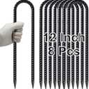 VVOKGO Trampoline Stakes 12 Inches Anchors High Wind Heavy Duty, 8-Pack U Shaped Tie Down Anchor Kit for Ground, Camping Tent, Soccer Net, Swing Set, Black