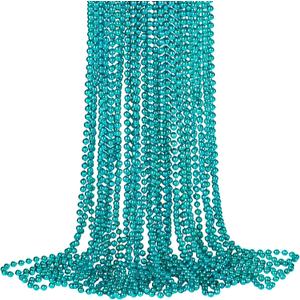 16pcs Teal Plastic Round Beaded Necklaces, 33inch Mardi Gras Party Decoration Supplies