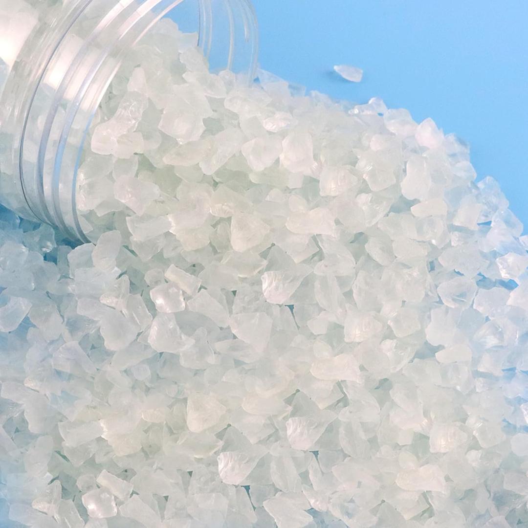 LePe Crushed Fire Glass, Translucent Broken Glass，Decorative for Resin Art, Fire Pits, Potted Plants, Garden and Indoor Use, 6-9mm Fire Pit Glass, 1 Pound in Jar (Translucent White)
