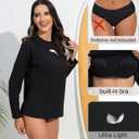 Halcurt Women's Long Sleeve Rash Guard Swim Shirt with Built in Bra Lightweight UPF50+ Quick Dry Swimsuit Top (Black, XXL)