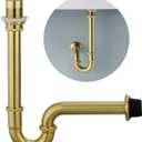 Brass P Trap with Bathroom Sink Stopper : 1-1/4 Sink Drain Bottle Trap Set No Overflow - Adjustable Height, Brushed Gold - Complete Basin Sink Plumbing Kit for Pipe Replacement