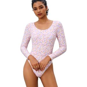 One Piece Bathing Suit for Women Long Sleeve High Cut Back Tie Knot Swimsuit Scoop Neck Cutout Athletic Swimwear (S)