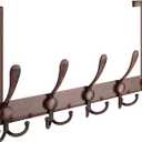 TICONN Over The Door Hooks, 5 Heavy Duty Tri Coat Rack All Metal Coat Hanger for Bathroom Bedroom Dorm (Antique Bronze, 1PK, Fit 1-3/8" Doors)