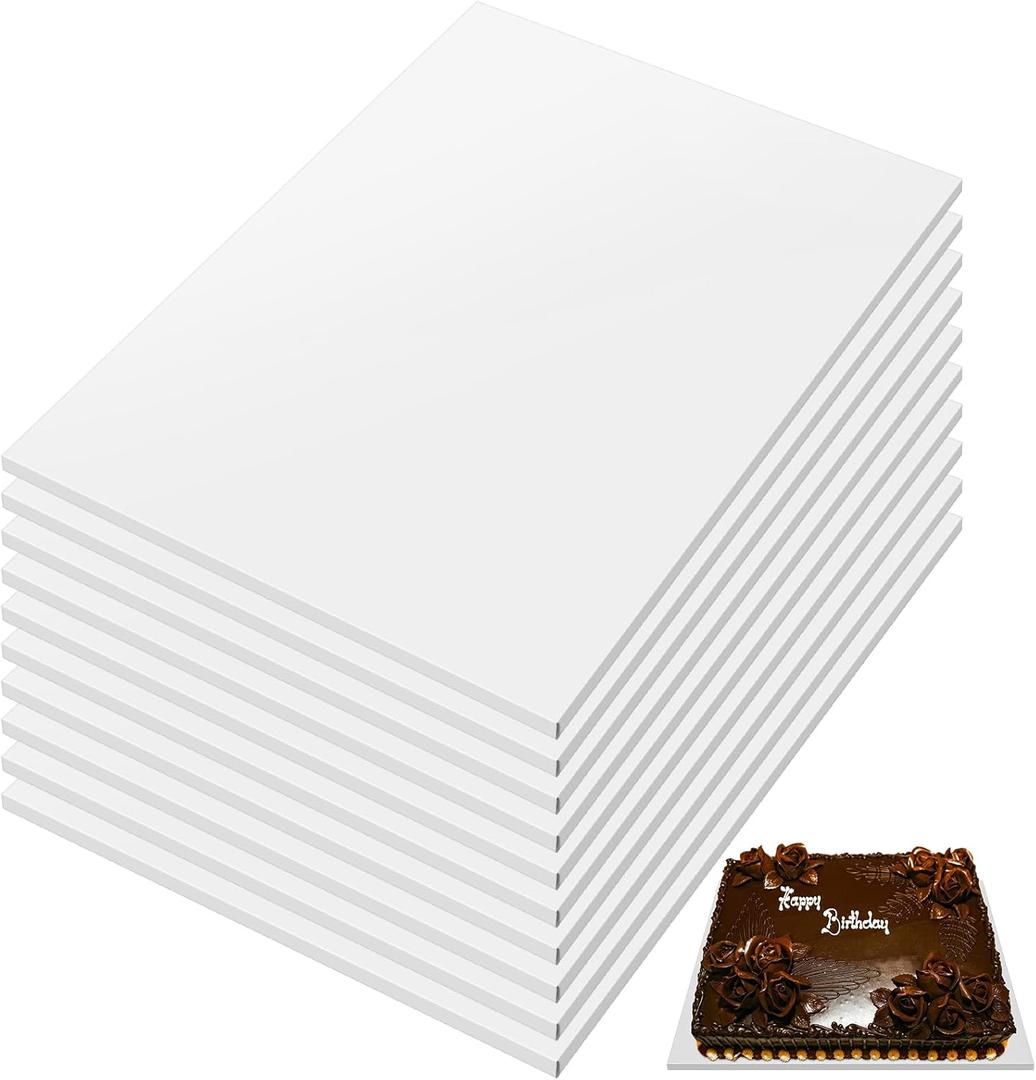 10 Pack 13.4 x 18.8 Inch Half Sheet Rectangle Cake Drum Board 1/2 Inch Thick Rectangular Cake Board Greaseproof Foil Corrugated Base for Desserts Display, White