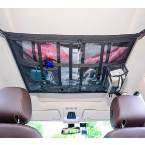 Cwokarb Car Ceiling Cargo Net Pocket, 31"x21" Double-Layer Mesh Car Roof Storage Organizer Strengthen Load-Bearing and Reduce Sagging Cargo Net Truck SUV Long Road Trip Camping Interior Accessories