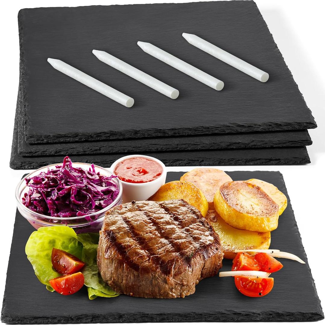 GOH DODD 12x12 Inch Set of 3 Large Slate Cheese Board, Charcuterie Boards Stone Slate Plates, Laser Engraving Blanks for Meat Fruit Appetizers Sussi Party Wedding Housewarming Gifts, Square