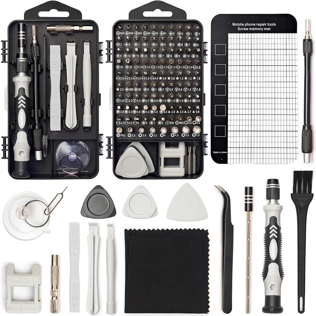 STREBITO Precision Screwdriver Set 124-Piece Electronics Tool Kit with 101 Bits Magnetic Screwdriver Set for Computer, Laptop, Cell Phone, PC, MacBook, iPhone, Nintendo, PS4, PS5, Xbox Repair (Grey)