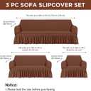 Fanfanwin 3 Pcs Sofa Slipcover Set for Couch Cushion Durable Washable High Elastic Stretchable Furniture Couch Covers with Skirt for Sofa Loveseat Arm Chair(Brown,Seersucker)