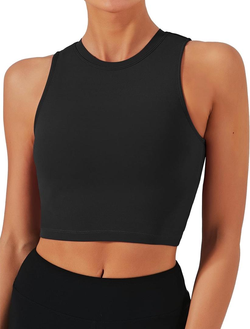 Natural Feelings Nudi Sports Bras for Women Removable Padded Yoga Tank Tops Sleeveless Fitness Workout Crop Tops (Medium, Black)