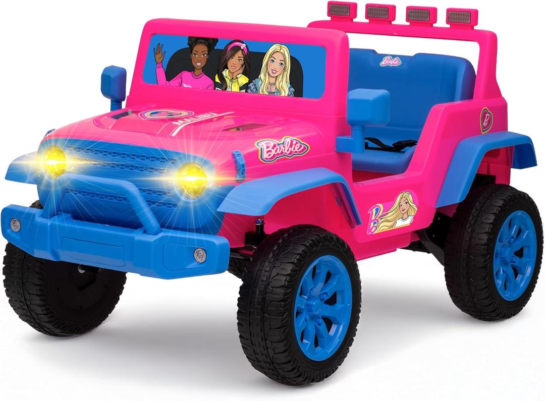 Barbie - 12V Kids Ride-On with Rechargeable Battery, LED Headlights, Press-Button Start, Durable Wheels, Forward & Reverse Drive, Contoured Seat, 21.26 inches x 37.4 inches x 10.82 inches